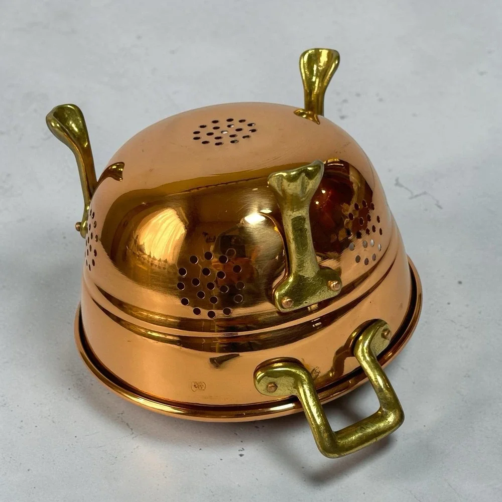 Vintage Cottage Copper And Brass Claw Footed Colander Strainer Handles 3.5